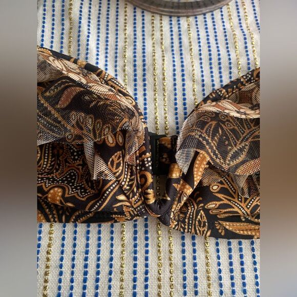 Zimmermann Tali Mesh Ruffle Bikini Swim Two-piece Brown Paisley Floral Sz 6 NWT - Picture 4 of 16
